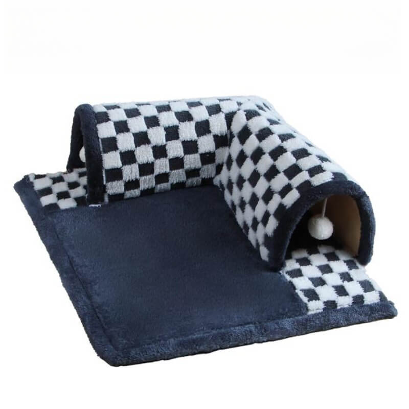 2-in-1 Funny Plush Plaid Cat Tunnel Cat Bed