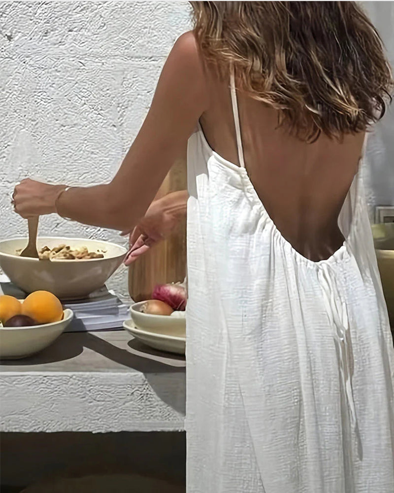 Women's Solid Color Backless Cami Dress