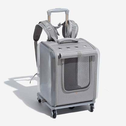 Dual Purpose Pet Trolley Case Carrier Cats Transparent Backpack with Silent Wheel