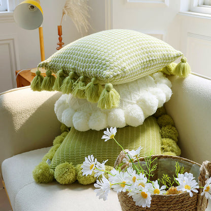 Knitted Tassel Pillow Living Room Cushion