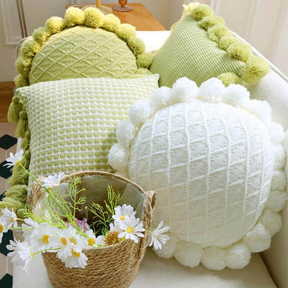 Knitted Tassel Pillow Living Room Cushion