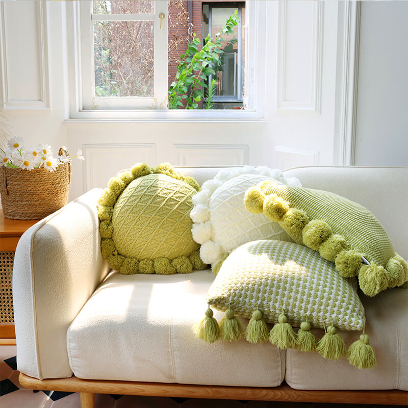 Knitted Tassel Pillow Living Room Cushion