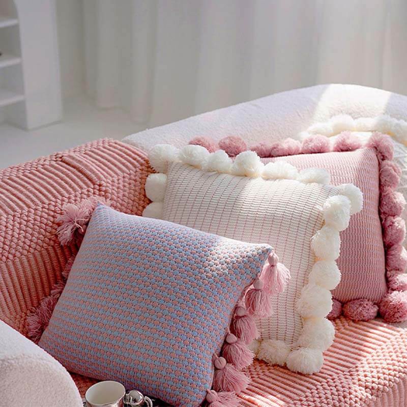 Knitted Tassel Pillow Living Room Cushion