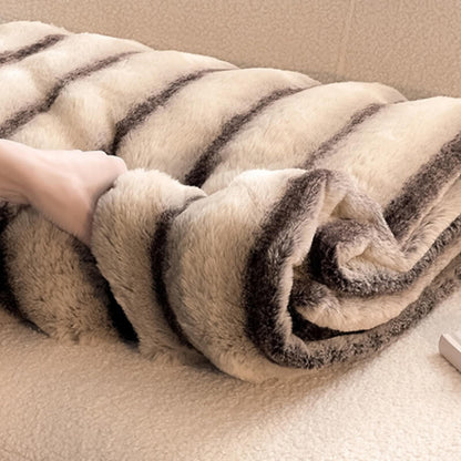 Plush Velvet Striped Pet-Friendly Bedding Mattress Cover