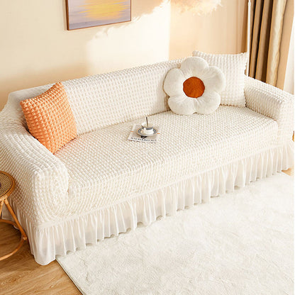 Seersucker Armchair Cover Full-wrapped Stretch Couch Cover with Ruffle Skirt