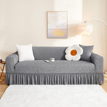 Seersucker Armchair Cover Full-wrapped Stretch Couch Cover with Ruffle Skirt