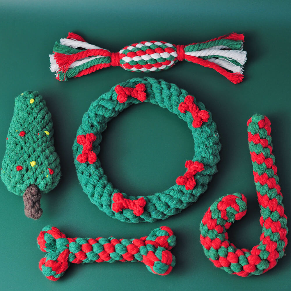 Christmas Cotton Rope Toy Chew Resistant Dog Teething Toys Set