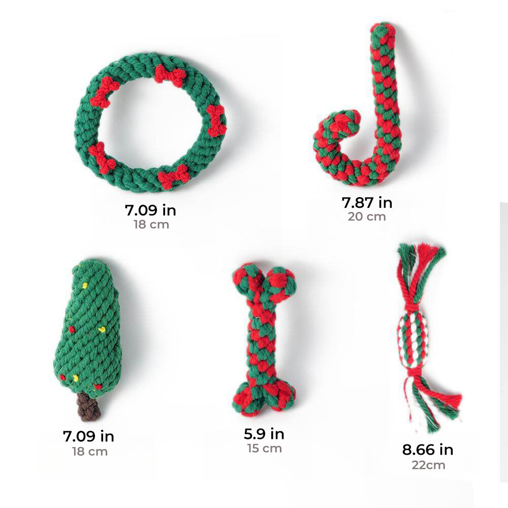 Christmas Cotton Rope Toy Chew Resistant Dog Teething Toys Set