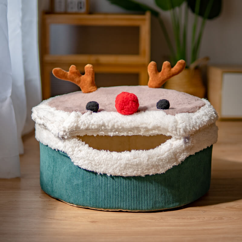 Christmas Elk Enclosed  Plush Cat Cave