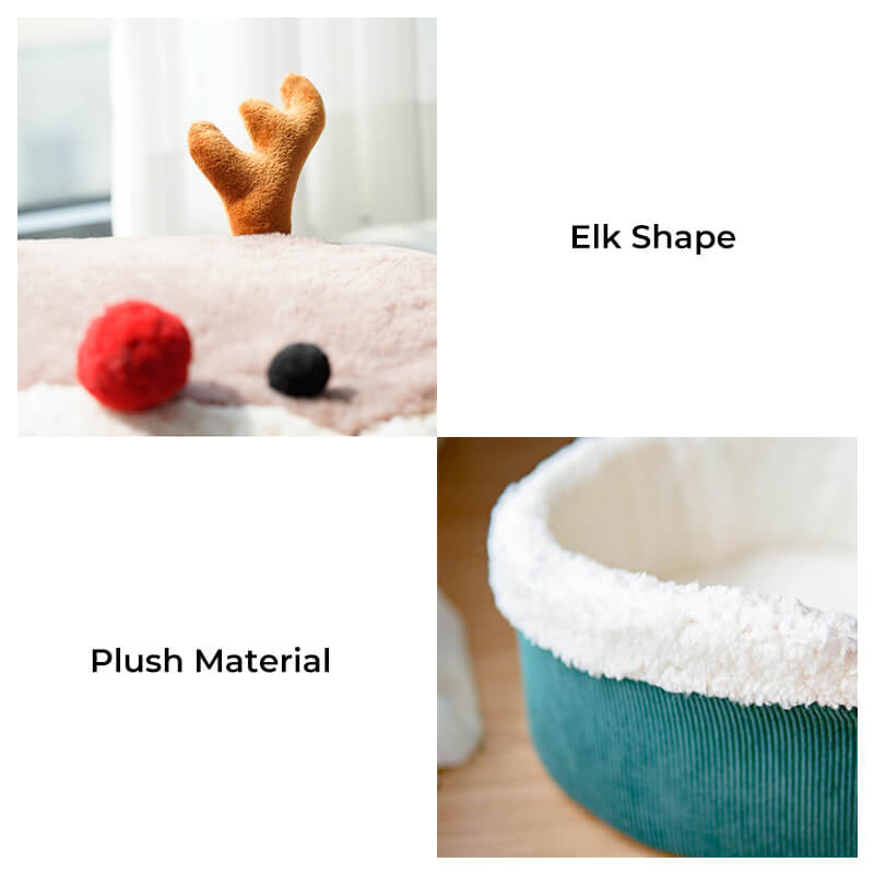 Christmas Elk Enclosed  Plush Cat Cave