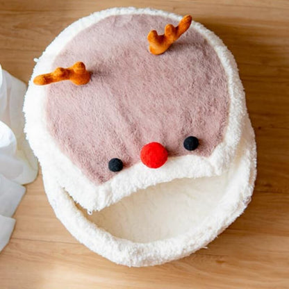 Christmas Elk Enclosed  Plush Cat Cave