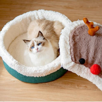 Christmas Elk Enclosed  Plush Cat Cave