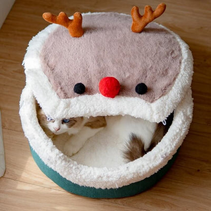 Christmas Elk Enclosed  Plush Cat Cave