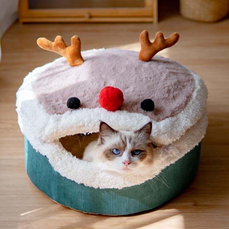 Christmas Elk Enclosed  Plush Cat Cave