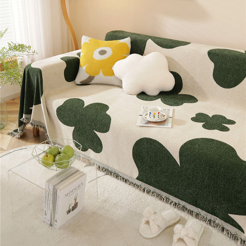 Clover Pattern Blanket Chenille Large Couch Cover