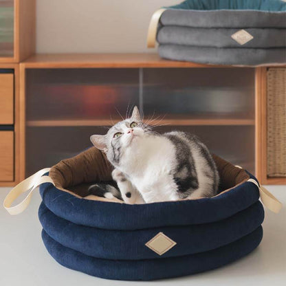 Corduroy Soft Pet Carrier Bag Cat Basket Bed
