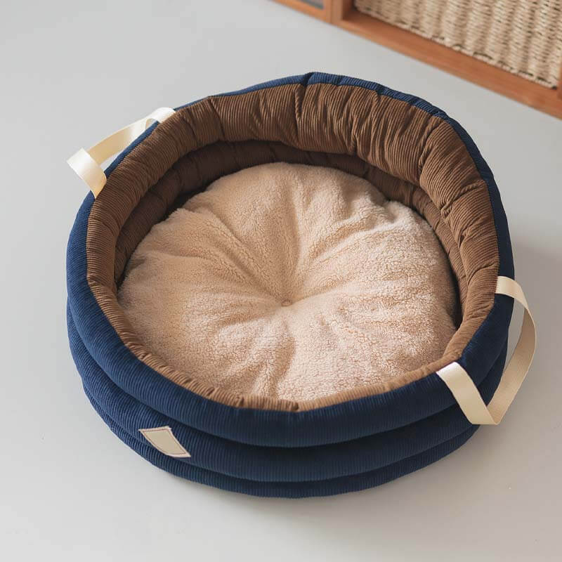 Corduroy Soft Pet Carrier Bag Cat Basket Bed