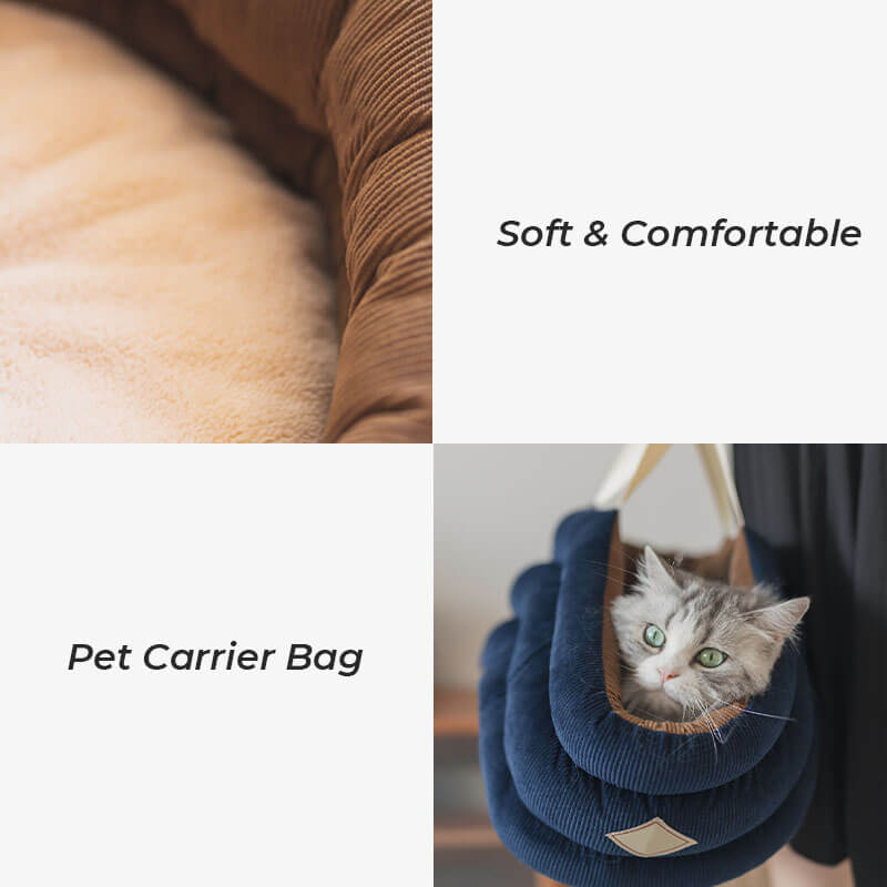 Corduroy Soft Pet Carrier Bag Cat Basket Bed