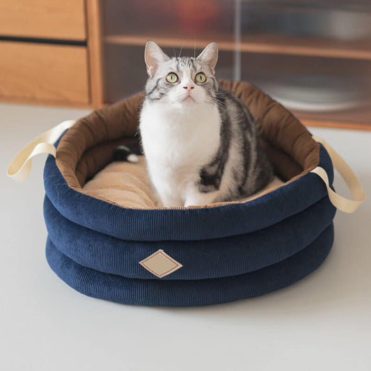 Corduroy Soft Pet Carrier Bag Cat Basket Bed