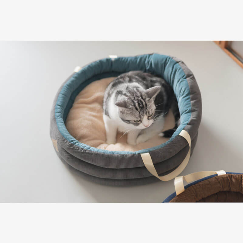 Corduroy Soft Pet Carrier Bag Cat Basket Bed