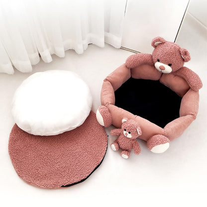 Cute Teddy Bear Pet Bed with Bear Toy Dog & Cat Bed