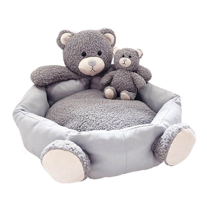 Cute Teddy Bear Pet Bed with Bear Toy Dog & Cat Bed