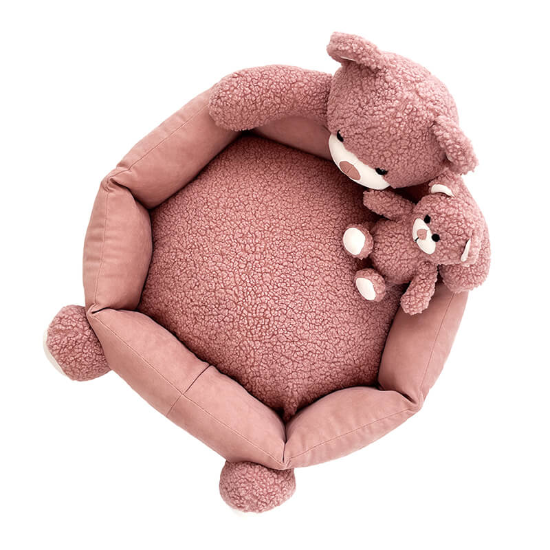 Cute Teddy Bear Pet Bed with Bear Toy Dog & Cat Bed