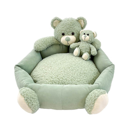 Cute Teddy Bear Pet Bed with Bear Toy Dog & Cat Bed