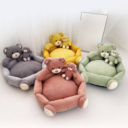 Cute Teddy Bear Pet Bed with Bear Toy Dog & Cat Bed