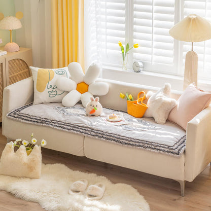 Elegant Ruffle Edge Chenille Furniture Protector Couch Cover