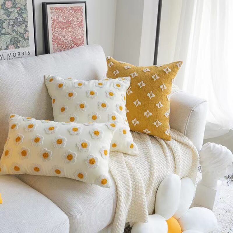 Embroidered Daisy Pillow Sofa Pillow