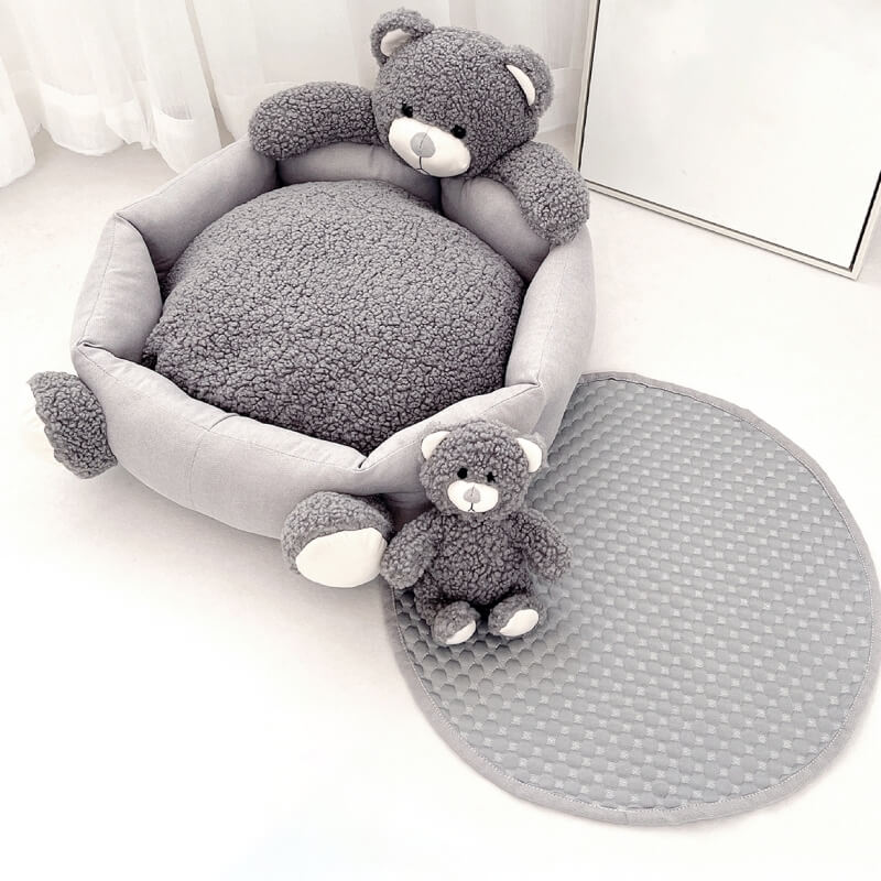 Cute Teddy Bear Sleeping Mat with Bear Toy Dog & Cat Bed