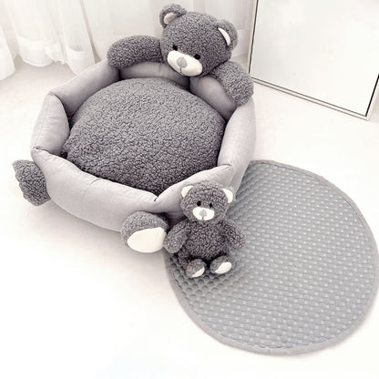 Cute Teddy Bear Sleeping Mat with Bear Toy Dog & Cat Bed