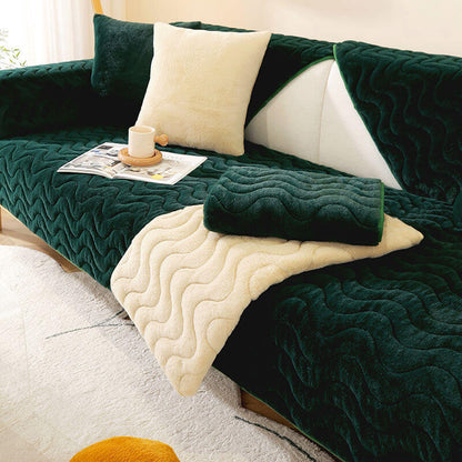 Wave Pattern Soft Plush Non-slip Couch Cover